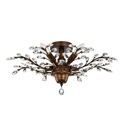 Plafonnier à 4 lumières en cristal avec feuilles de houx