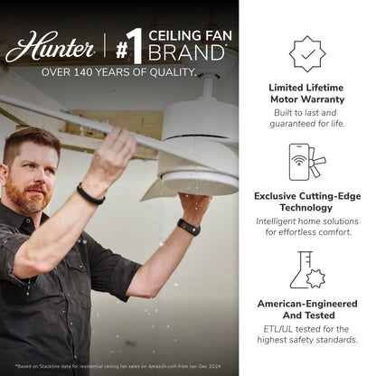 Ventilateur de plafond Hunter 52 Autumn Breeze II, éclairage LED intérieur/extérieur et télécommande portable - Style industriel, transitionnel, moderne, en cage