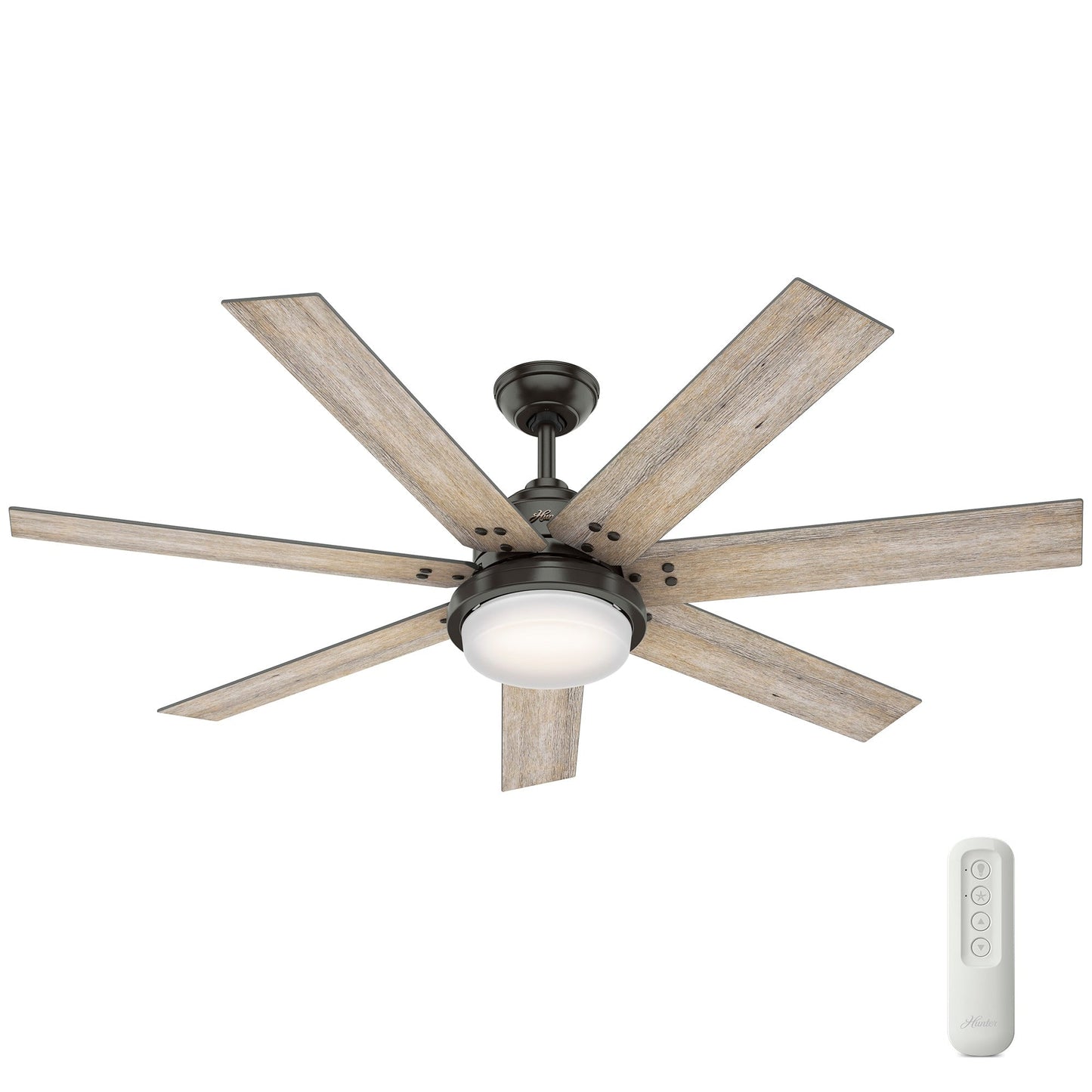 Ventilateur de plafond Hunter WiFi Whittington avec lumière LED, télécommande portable - Moulin à vent - Industriel, Ferme, Rustique - VENTILATEUR INTELLIGENT !