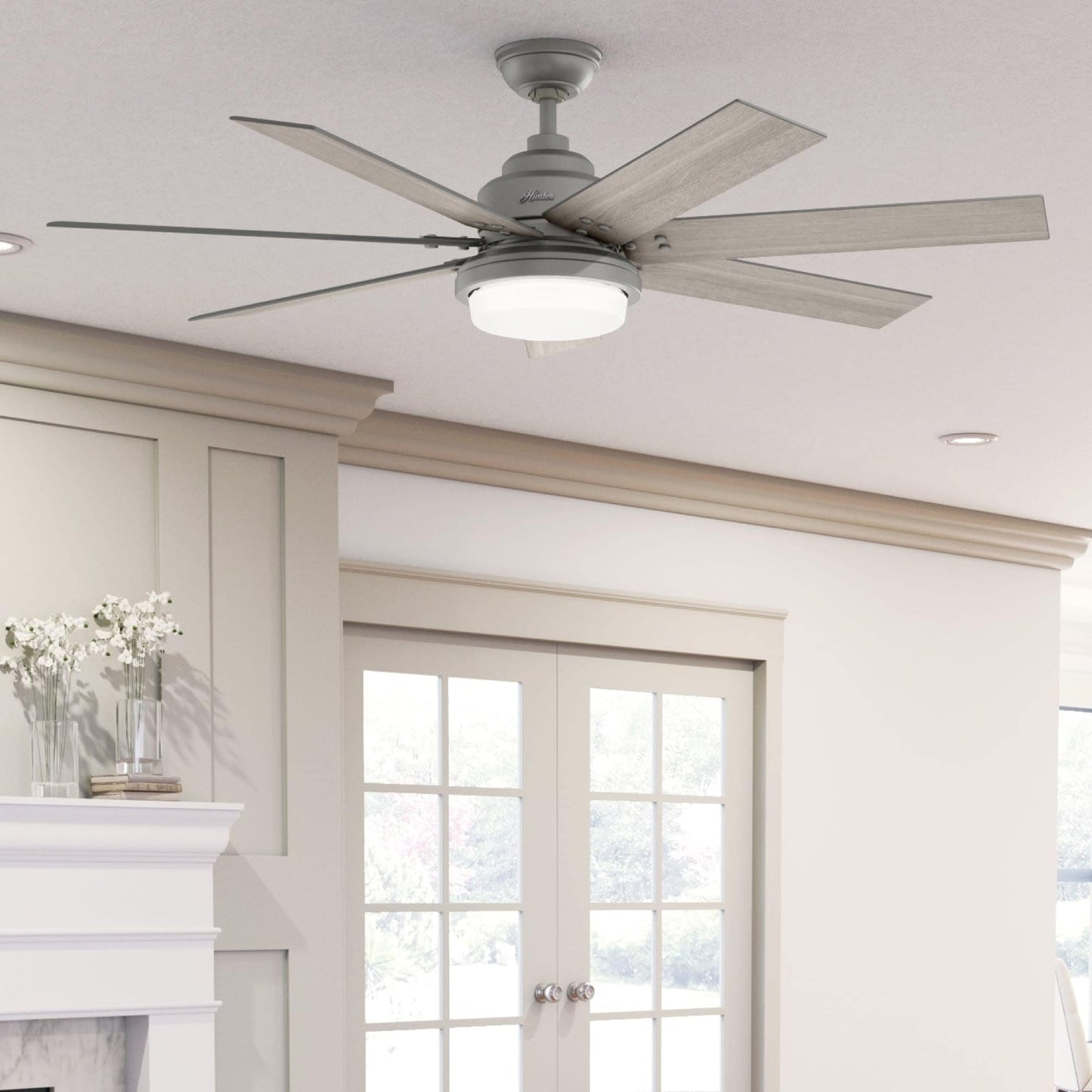 Ventilateur de plafond Hunter WiFi Whittington avec lumière LED, télécommande portable - Moulin à vent - Industriel, Ferme, Rustique - VENTILATEUR INTELLIGENT !