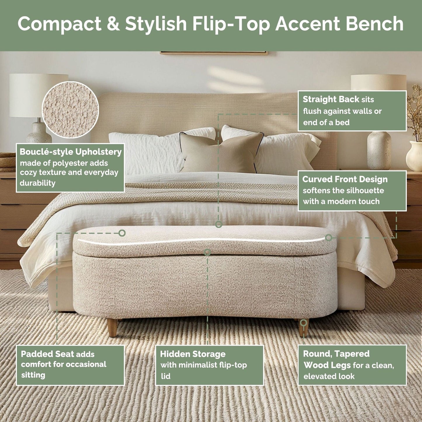 Banc d'appoint de rangement incurvé de style boucle INK IVY Bailey