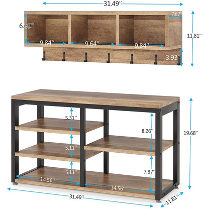 Ensemble de porte-manteaux et de bancs à chaussures pour entrée, porte-manteaux et porte-chaussures de style industriel