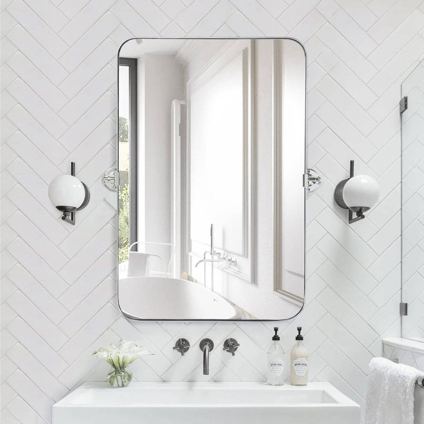 Miroir mural rectangulaire pivotant et inclinable en métal TEHOME Jonathan