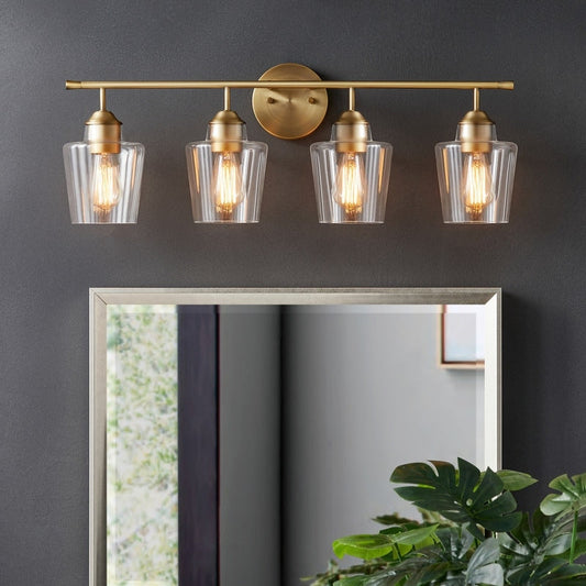 KAWOTI Lampe de salle de bain en métal à 4 lumières et abat-jour en verre à intensité variable