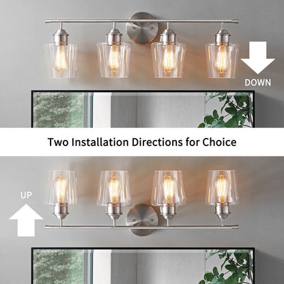 KAWOTI Lampe de salle de bain en métal à 4 lumières et abat-jour en verre à intensité variable