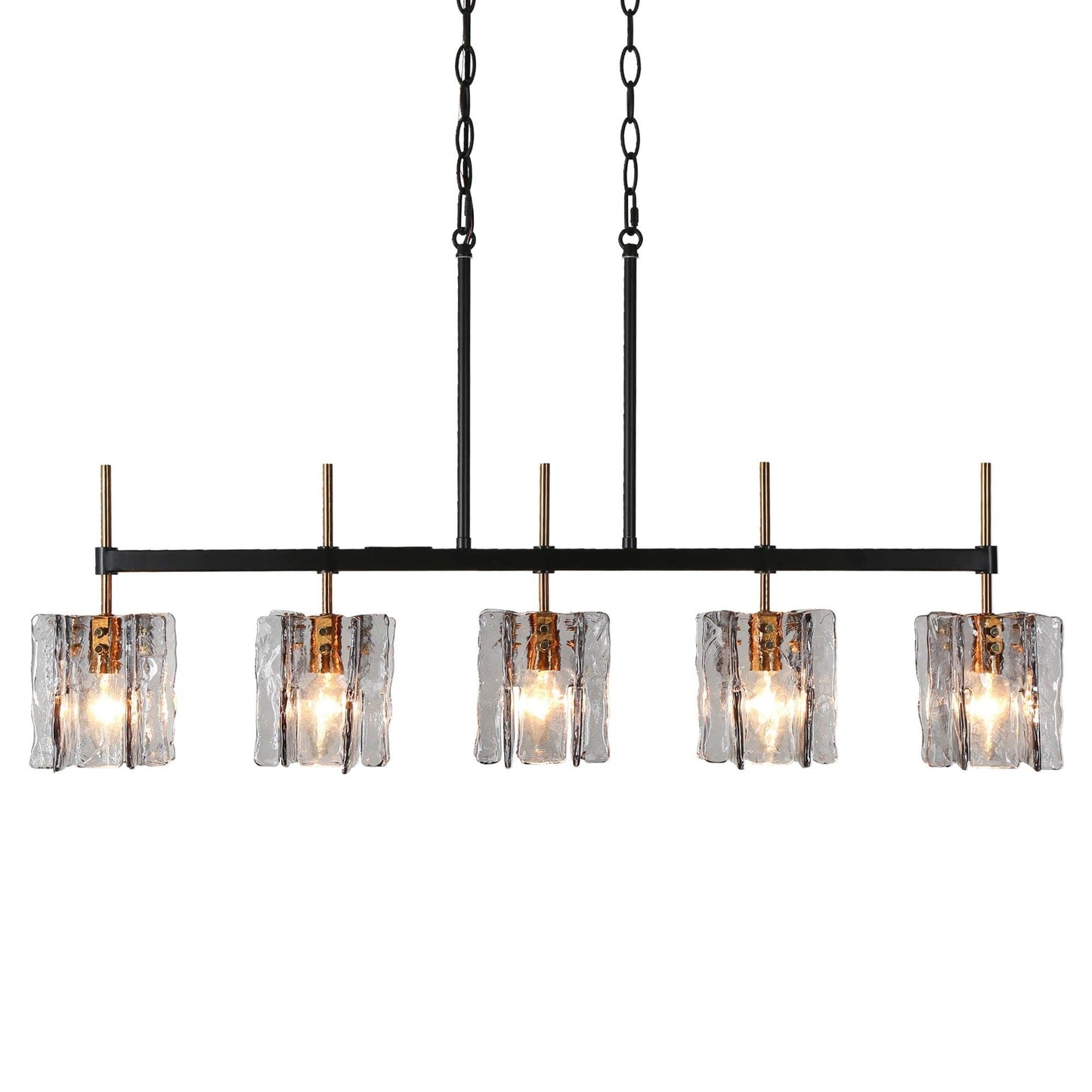 Lustre linéaire moderne Kasy à 5 lumières en verre texturé pour îlot de cuisine, design unique