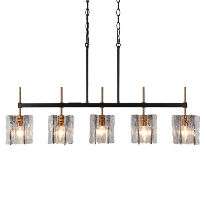 Lustre linéaire moderne Kasy à 5 lumières en verre texturé pour îlot de cuisine, design unique