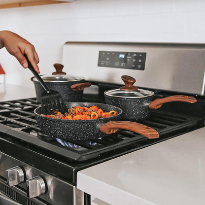 Batterie de cuisine antiadhésive, ensemble de 12 casseroles et poêles en granit