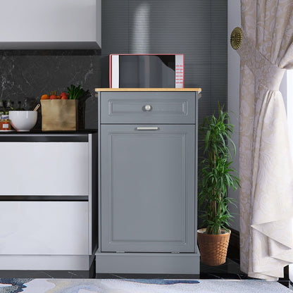 Poubelle de cuisine inclinable avec tiroir et rangement sur plan de travail en bois