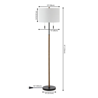 Lampe de sol à LED Koda 61 rustique en fer avec chandelier et chaînes de traction, finition bois marron/noir par JONATHAN Y