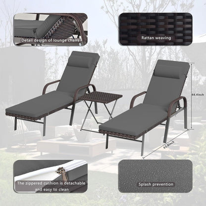Ensemble de chaises longues d'extérieur 3 pièces Kullavik