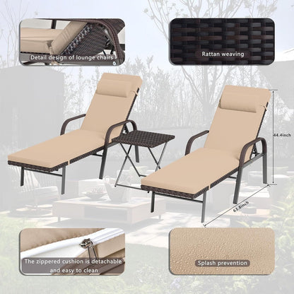 Ensemble de chaises longues d'extérieur 3 pièces Kullavik