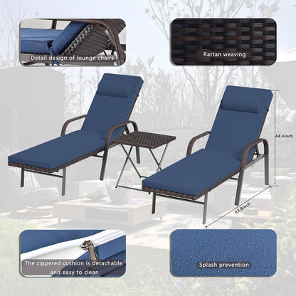 Ensemble de chaises longues d'extérieur 3 pièces Kullavik