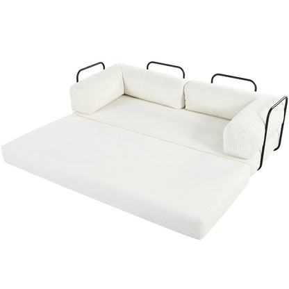 Canapé-lit modulaire en L en tissu velours côtelé