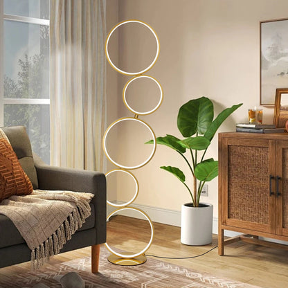 Lampadaire LED moderne à intensité variable, lampe d'angle lumineuse à 3 voies avec 5 anneaux pour salon