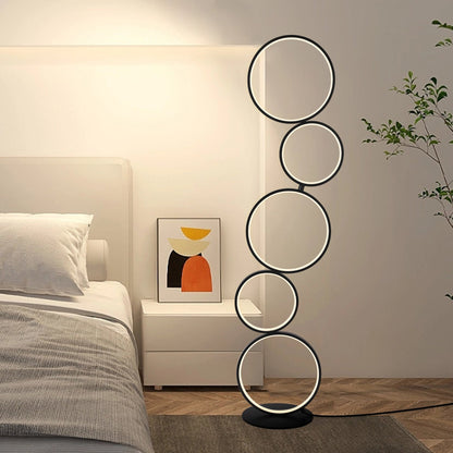 Lampadaire LED moderne à intensité variable, lampe d'angle lumineuse à 3 voies avec 5 anneaux pour salon