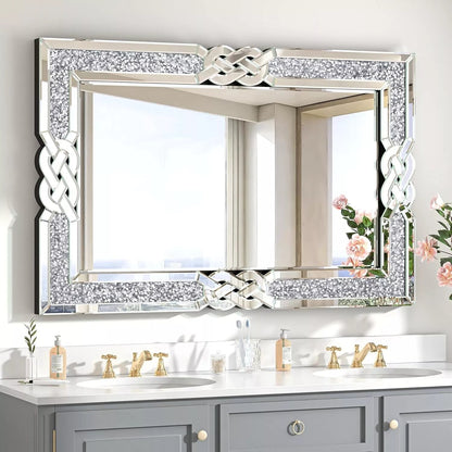 Grand miroir mural emboîtable avec perles de cristal rectangulaires