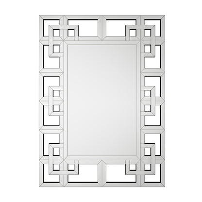 Grand miroir mural décoratif avec cadre géométrique aux accents argentés