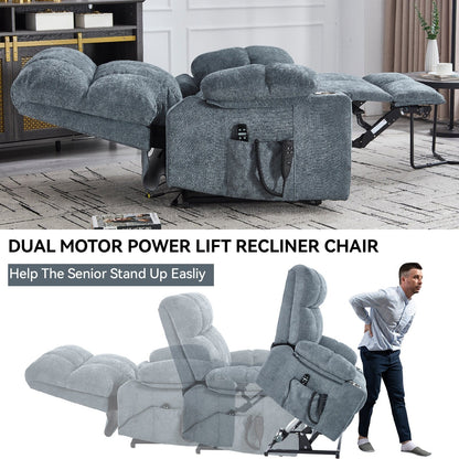 Fauteuil inclinable électrique Lazy Boy à double moteur en chenille avec massage et chauffage lombaire, deux porte-gobelets, gris-bleu