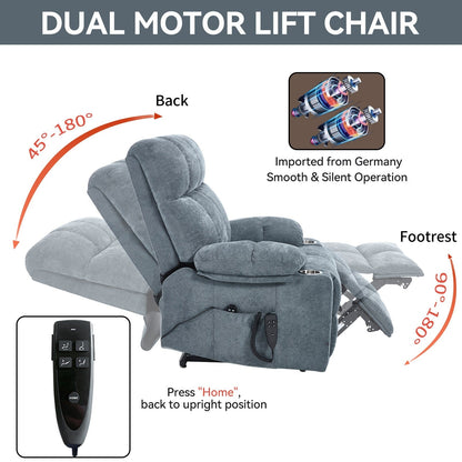 Fauteuil inclinable électrique Lazy Boy à double moteur en chenille avec massage et chauffage lombaire, deux porte-gobelets, gris-bleu