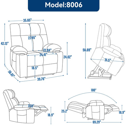 Fauteuil inclinable électrique Lazy Boy à double moteur en chenille avec massage et chauffage lombaire, deux porte-gobelets, gris-bleu