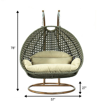 Fauteuil suspendu LeisureMod pour 2 personnes avec support - Chaise longue hamac en rotin et osier pour patio extérieur/intérieur avec coussins