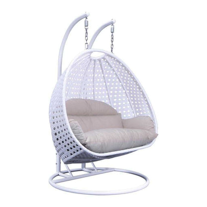 Fauteuil suspendu LeisureMod pour 2 personnes avec support - Chaise longue hamac en rotin et osier pour patio extérieur/intérieur avec coussins