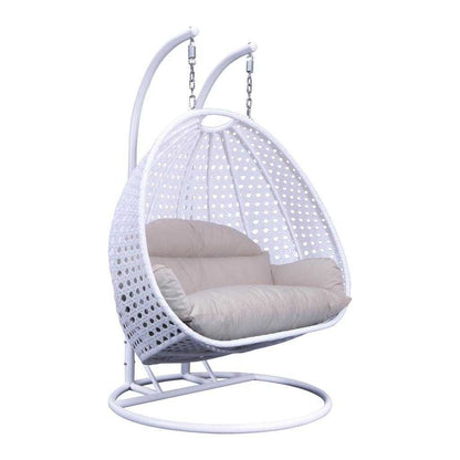 Fauteuil suspendu LeisureMod pour 2 personnes avec support - Chaise longue hamac en rotin et osier pour patio extérieur/intérieur avec coussins