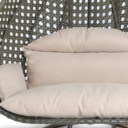 Fauteuil suspendu LeisureMod pour 2 personnes avec support - Chaise longue hamac en rotin et osier pour patio extérieur/intérieur avec coussins