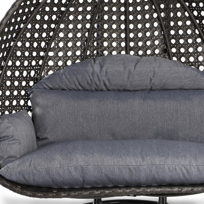 Fauteuil suspendu LeisureMod pour 2 personnes avec support - Chaise longue hamac en rotin et osier pour patio extérieur/intérieur avec coussins