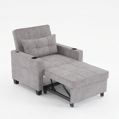 Canapé convertible 3 en 1 gris clair 68.12 Tech Clothr avec ports USB et tissu résistant à l'usure pour le salon