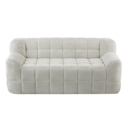 Canapé 2 places Liyasi à compression complète en velours litchi beige, aucun assemblage requis