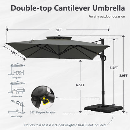 MAISON ARTS Parasol déporté hydraulique automatique de 12 pieds avec mât en aluminium et rotation à 360 degrés
