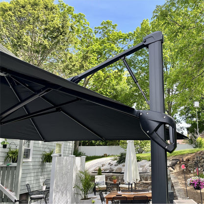 MAISON ARTS Parasol déporté hydraulique automatique de 12 pieds avec mât en aluminium et rotation à 360 degrés