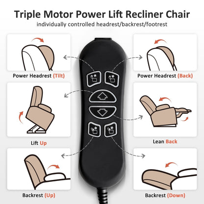 Fauteuil inclinable électrique à double moteur MCombo, grand format, avec massage et double chauffage, pour personnes âgées de grande taille, tissu R7635