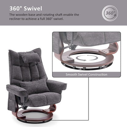 Ensemble de 2 fauteuils inclinables pivotants avec pouf et coussin de nuque, tissu chenille