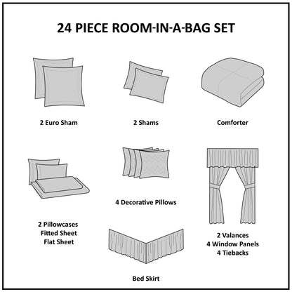 Madison Park Essentials Loretta 24 pièces dans un sac avec panneaux de fenêtre et ensemble de draps