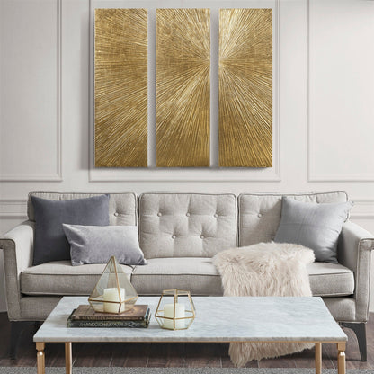 Ensemble de 3 triptyques muraux en résine dimensionnelle peints à la main Madison Park Signature Sunburst