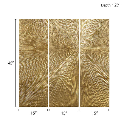 Ensemble de 3 triptyques muraux en résine dimensionnelle peints à la main Madison Park Signature Sunburst
