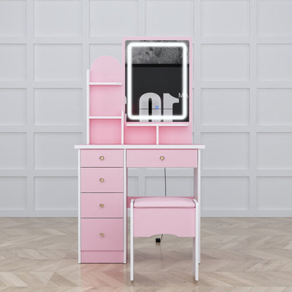 Coiffeuse avec éclairage LED, miroir et tabouret