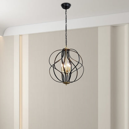 Lustre géométrique unique Maxax à 4 lumières avec accents en fer forgé - 17,7 x 17,3 x 17,3