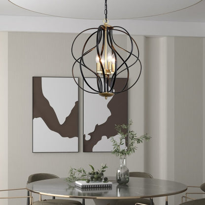 Lustre géométrique unique Maxax à 4 lumières avec accents en fer forgé - 17,7 x 17,3 x 17,3
