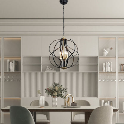 Lustre géométrique unique Maxax à 4 lumières avec accents en fer forgé - 17,7 x 17,3 x 17,3