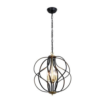 Lustre géométrique unique Maxax à 4 lumières avec accents en fer forgé - 17,7 x 17,3 x 17,3