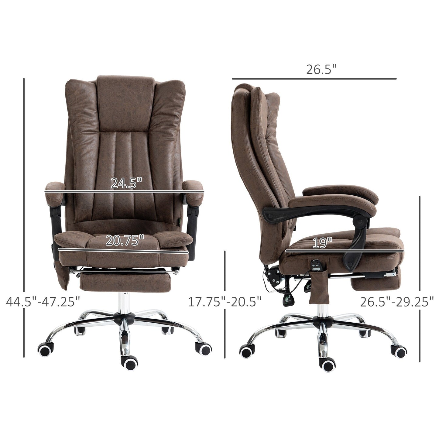 Fauteuil de bureau ergonomique, inclinable et massant en microfibre, avec dossier haut et chauffage, repose-pieds et télécommande