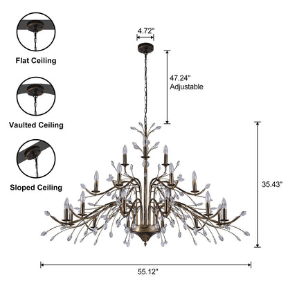 Lustre en cristal style bougie style rétro avec branches d'arbres