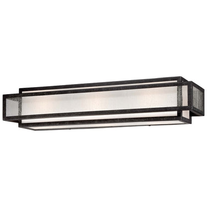Barre de salle de bain carrée Lavery Camden, 3 lumières, en charbon de bois vieilli et verre grainé