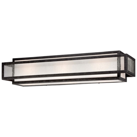 Barre de salle de bain carrée Lavery Camden, 3 lumières, en charbon de bois vieilli et verre grainé