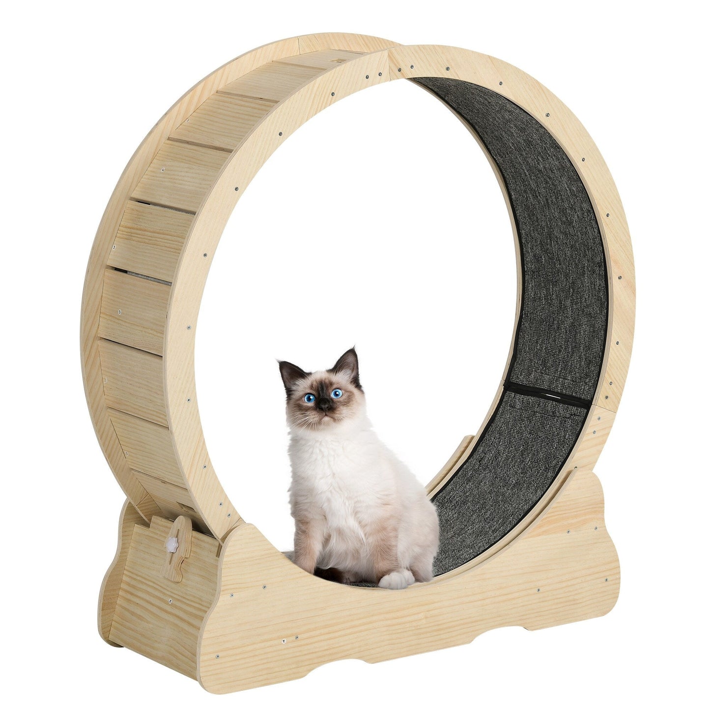 Moasis 43,3 pouces Grand tapis de course en bois pour chat avec roue d'exercice et piste recouverte de moquette