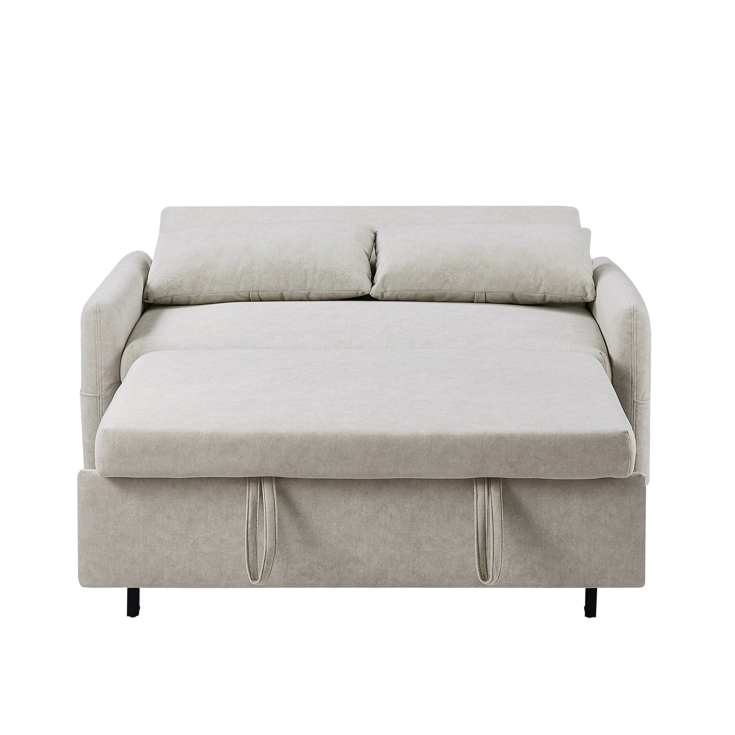 Canapé-lit 2 places moderne en microfibre avec dossier réglable, poches de rangement, 2 oreillers moelleux et ports USB.